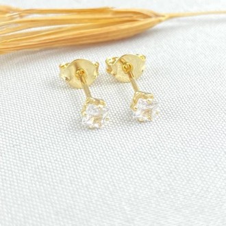 Detalhes do produto Brinco Zircônia Quadrada, Folheado a Ouro 18K