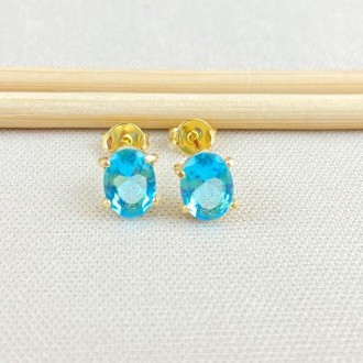 Detalhes do produto Brinco Zircônias Azul Claro, Folheado a Ouro 18K