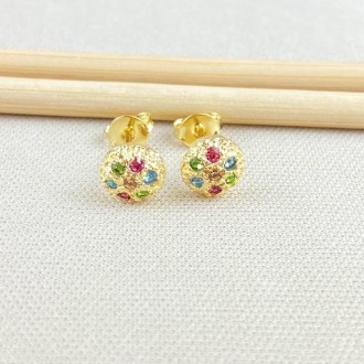 Detalhes do produto Brinco Zircônias Color, Folheado a Ouro 18K