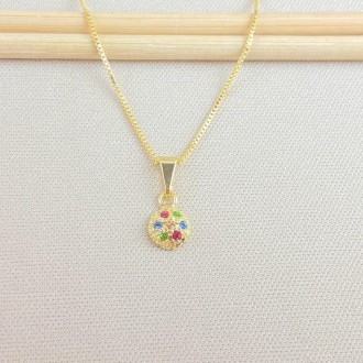 Detalhes do produto Gargantilha Cravejado Zircônias Color, Folheado a Ouro 18K