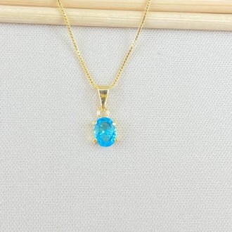 Detalhes do produto Gargantilha Zircônias Azul Claro, Folheado a Ouro 18K