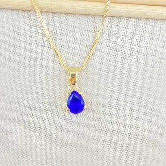 Detalhes do produto Gargantilha Zircônias Gota Azul Royal, Folheado a Ouro 18K