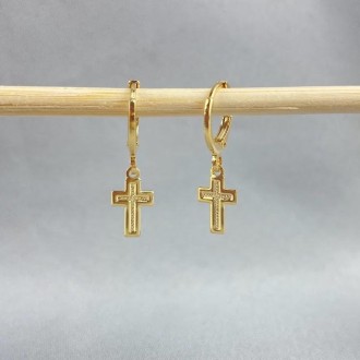 Detalhes do produto Brinco Argola Cruz, Folheado a Ouro 18K