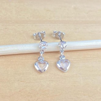 Detalhes do produto Brinco Cristal Coração, Folheado a Rhodium Branco