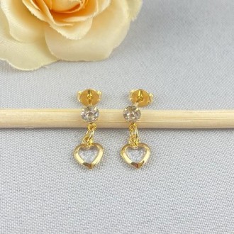 Detalhes do produto Brinco Infantil Cristal Coração, Folheado a Ouro 18K