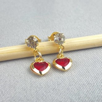 Detalhes do produto Brinco Infantil Cristal Vermelho, Folheado a Ouro 18K