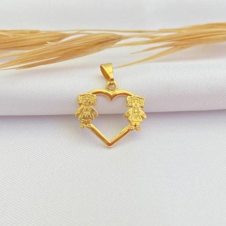 Detalhes do produto Pingente Coração Duas Meninas Folheado a Ouro 18K