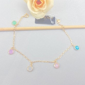 Detalhes do produto Pulseira com Penduricalhos Coloridos, Folheado a Ouro 18K
