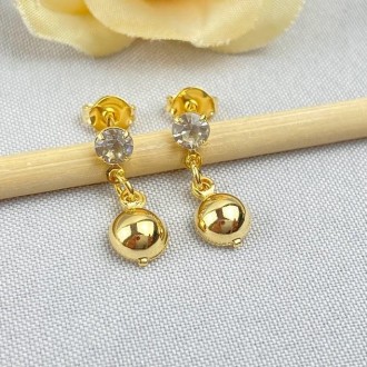 Detalhes do produto Brinco Infantil Cristal 1/2 Bolinha, Folheado a Ouro 18K
