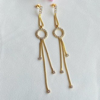 Detalhes do produto Brinco Correntes Cravejado com Zircônia Folheado a Ouro