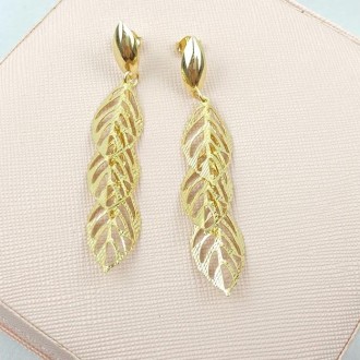 Detalhes do produto Brinco Folhas Grande 6cm, Folheado a Ouro 18K