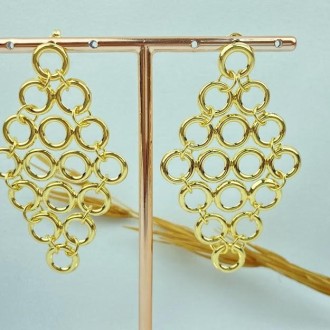Detalhes do produto Brinco Grande Elos, losango, Folheado a Ouro 18K