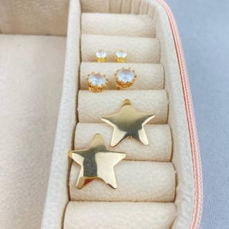 Detalhes do produto Brinco trio folheada a ouro 18k, estrela, luxo e zircônia
