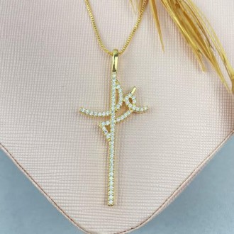 Detalhes do produto Gargantilha FÉ Cravejado com Zircônia, Folheado a Ouro 18K