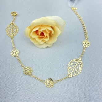 Detalhes do produto Pulseira Folhas e Flores, Folheado a Ouro 18K