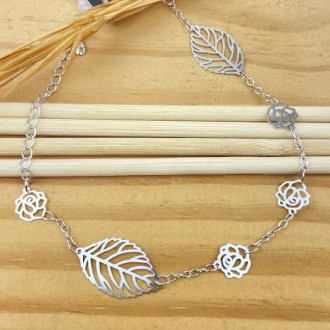 Detalhes do produto Pulseira Folhas e Flores, Folheado a Rhodium Branco