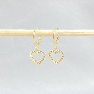Detalhes do produto Brinco Argola Coração Diamantado, Folheado a Ouro 18K