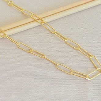 Detalhes do produto Choker Elos Longos Diamantada, Folheado a Ouro 18K