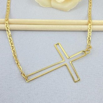 Detalhes do produto Gargantilha Guti Cruz Grande Vazada Folheada a Ouro 18K