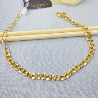 Detalhes do produto Pulseira Elos Duplos Diamantada, Folheado a Ouro 18K