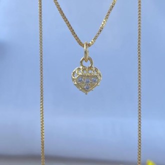 Detalhes do produto Gargantilha coração cravejado zircônias banhado a ouro 18k