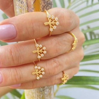 Detalhes do produto Anel infantil e falange cravejado zircônia banhado a ouro 18K