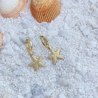 Detalhes do produto Brinco argola estrela do mar banhado a ouro 18k