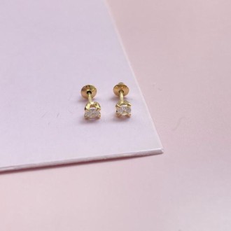 Detalhes do produto Brinco solitário zircônia 3mm tarraxa baby banhado a ouro 18k