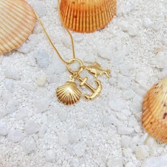 Detalhes do produto Gargantilha Concha-Peixe-Âncora banhado a ouro 18k