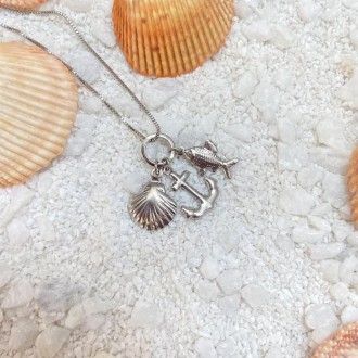 Detalhes do produto Gargantilha Concha-Peixe-Âncora banhado a rhodium branco
