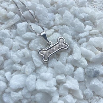 Detalhes do produto Gargantilha pet osso borda lisa banhado a rhodium branco