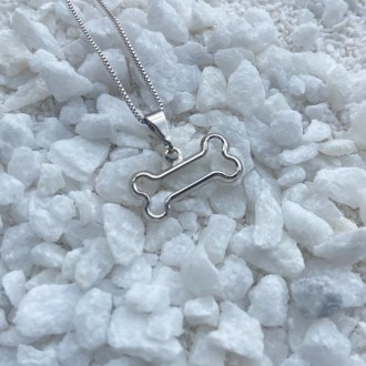 Detalhes do produto Gargantilha pet osso borda lisa banhado a rhodium branco