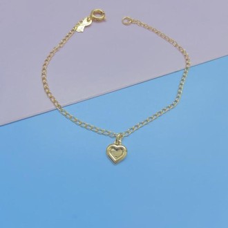 Detalhes do produto Pulseira infantil coração banhada a ouro 18k