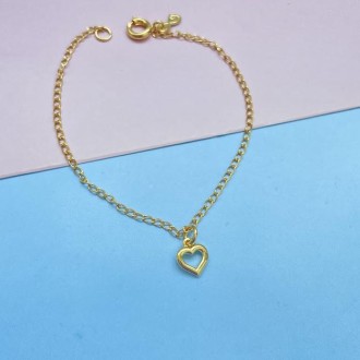 Detalhes do produto Pulseira infantil coração vazado banhada a ouro 18k