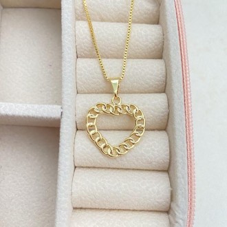 Detalhes do produto Gargantilha coração de corrente, banhado a ouro 18k