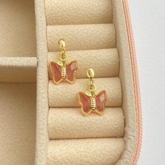 Detalhes do produto Brinco borboleta cristal rosa, banhado a ouro 18K