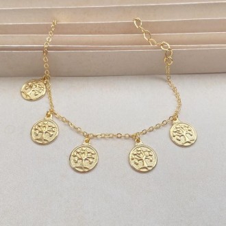 Detalhes do produto Pulseira berloques árvore da vida banhada a ouro 18k