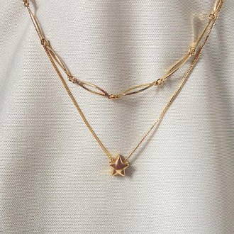 Detalhes do produto Gargantilha dupla estrela e choker banhada a ouro 18K