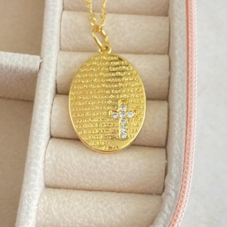 Detalhes do produto Gargantilha PAI NOSSO cravejado zircônias banhado a ouro 18K