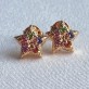 Brinco estrela cravejado zircônias colorida, folheado a ouro