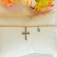 Pulseira Cruz e Cristal Azul Folheada a Ouro