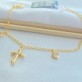 Pulseira Cruz e Corações Cristais Folheada a Ouro 18K
