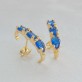 Brinco Ear Hook Zircônias Gota Azul, Folheado a Ouro 18K