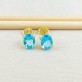 Brinco Zircônias Azul Claro, Folheado a Ouro 18K